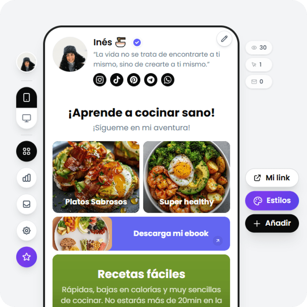 Editor visual de link in bio para diseño de interiores