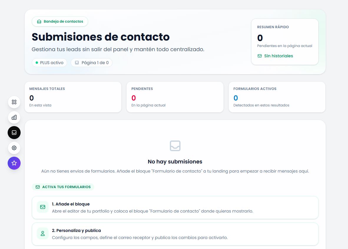 Página de envíos del formulario de contacto en beetter.co